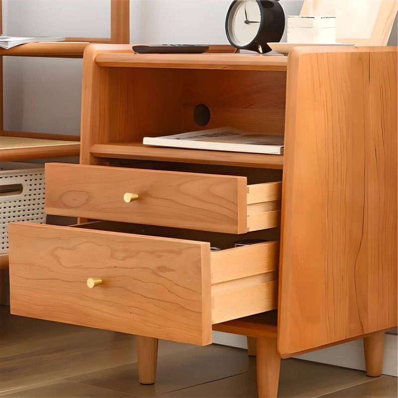 "Solid Wood Nightstands Natural Wood Color with Drawers and Open Shelf - 12"L x 16"W x 22"H"