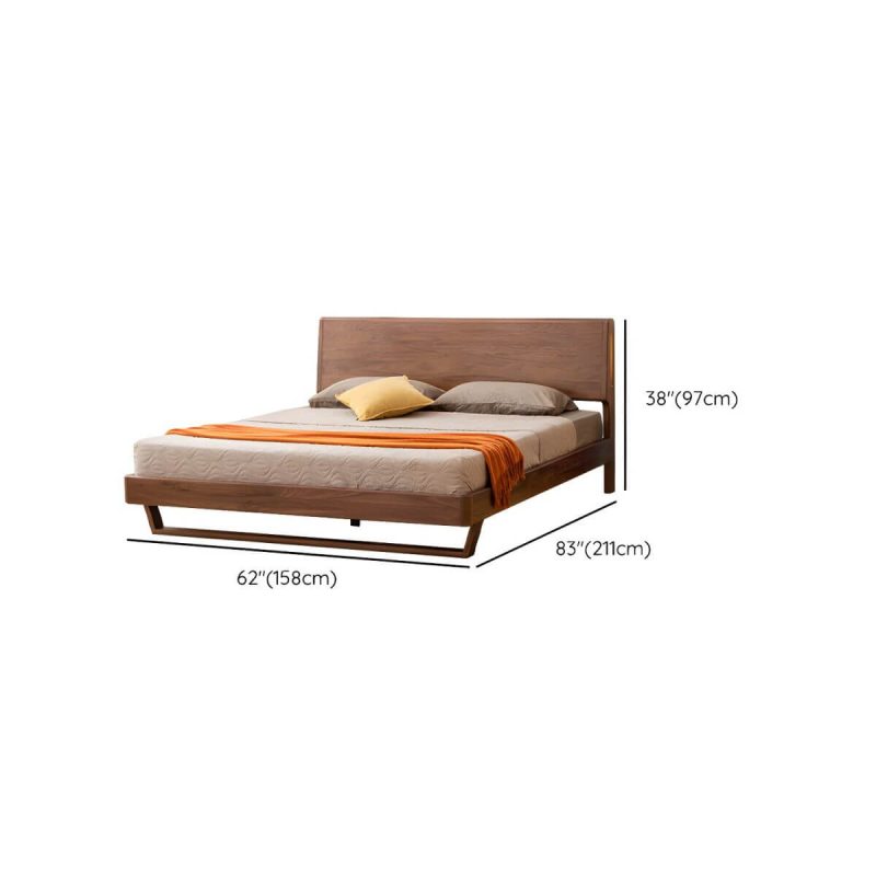 "Dimension of Solid Wood Standard Bed Contemporary Brown Bed with Panel Headboard - Dark Walnut 59"W x 79"L Lights Included 14""