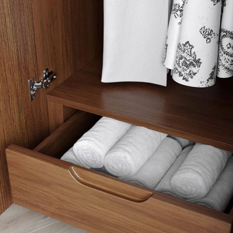"Cocoa 2 Drawers Contemporary Natural Wood Cabinet Armoire with Interior Shelves and Hanging Rod, 63"L x 24"W x 79"H"