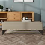 "Upholstered Bedroom Bench with Nailhead Trim - Modern Flip Top Design, 150cm Long - Aqua"