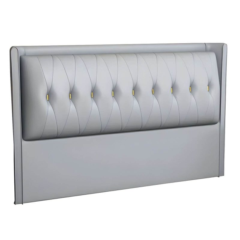 "Contemporary Headboard Bed with Tufted Leather Upholstery in Rectangular - Dark Grey/ Light Grey 71""