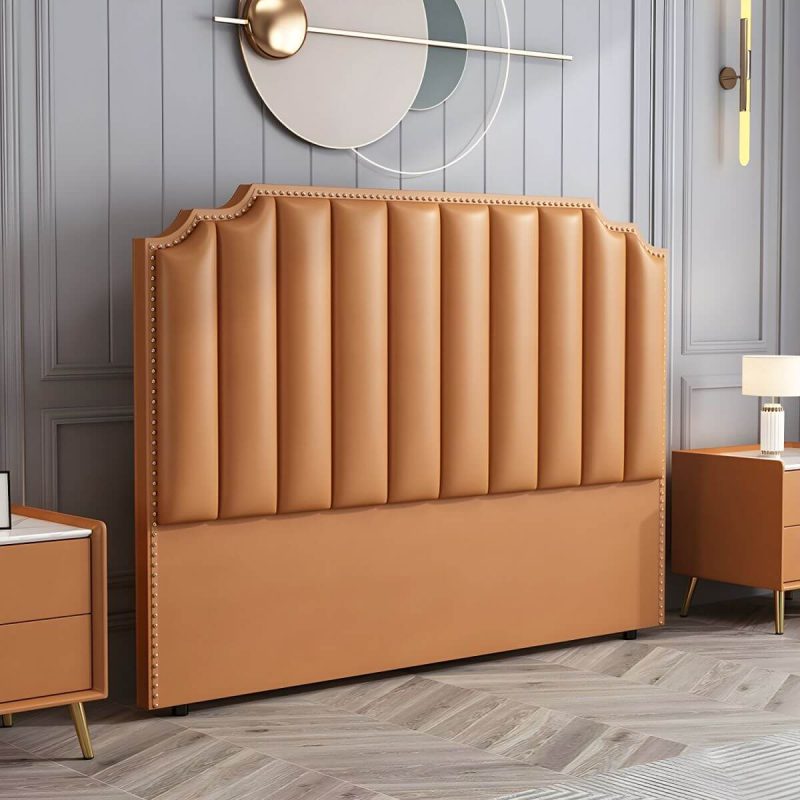 "Wooden Wingback Headboard with Legs Upholstered Sponge Standard Height in Portman Shape - Orange 120 cm"
