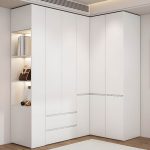 "Chalk Composite Wood Almirah with 2 Drawers, Interior Shelves, Simplistic Style, and Hanging Rod, 67"L x 47"W x 94"H"