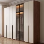 "Chalk Timber Wardrobe Closet with Soft Close Door, Interior Shelves in Simplistic Style, and Hanging Rod, 71"L x 24"W x 79"H, Glass Door Included"