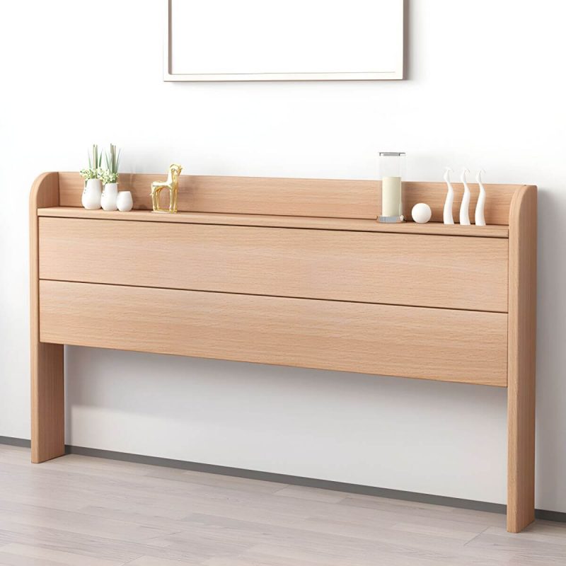 "Scandinavian Brown Wood Headboard with Panel Style in Natural - Storage Included Rectangular 47""