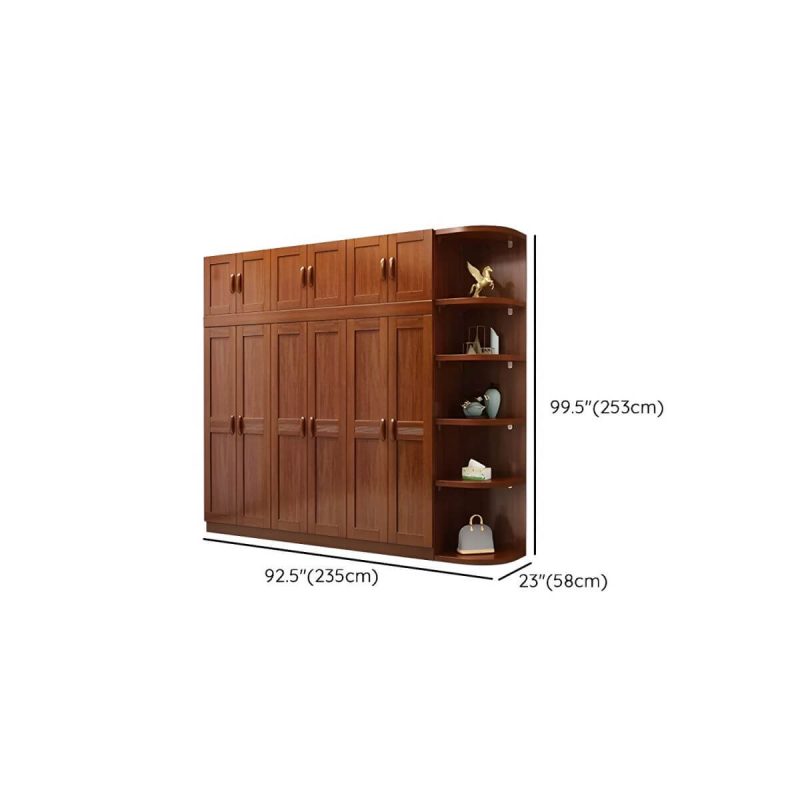 "Dimension of Wood Brown Rustic Wardrobe Armoire with Drawers & Shelves, Walnut Finish - 93"L x 23"W x 100"H"