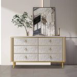 "Elegantly Crafted Wooden Dresser with Fashionable Glam Style and Functional 6 Drawers - 59"L x 16"W x 35"H"