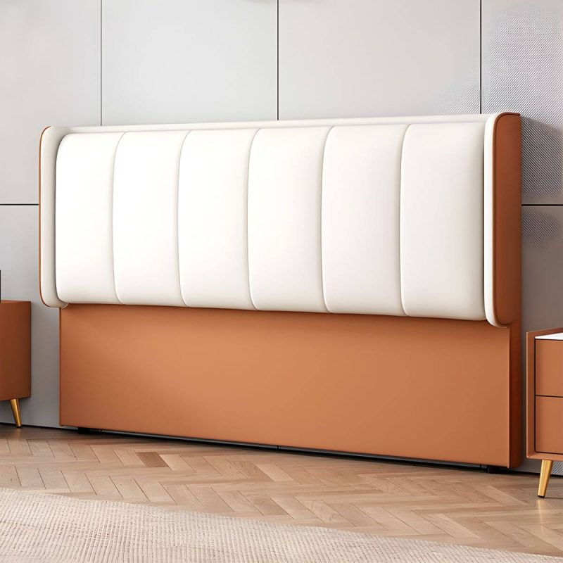 "Elegant Upholstered Headboard with Modern Style and Rectangular Shape - 71" Anti Cat Scratch Leather White/Orange"