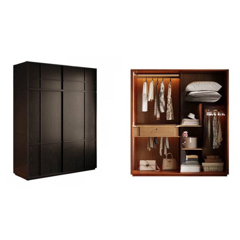 "Ink Timber Simplistic Wardrobe Closet with Soft Close Drawer, Soft Close Door, Interior Shelves, and Hanging Rod, 62"L x 24"W x 102"H"