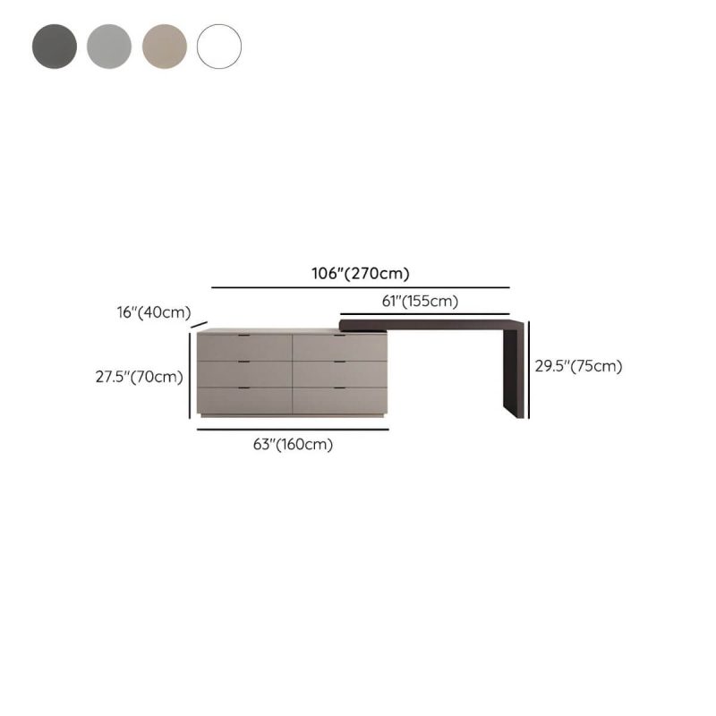"Dimension of Lighted Mirror 6- Drawers Wood Standing Vanity Dressing Table - Makeup Vanity & Mirror & Stools Khaki 315 x 40 x 75 cm"
