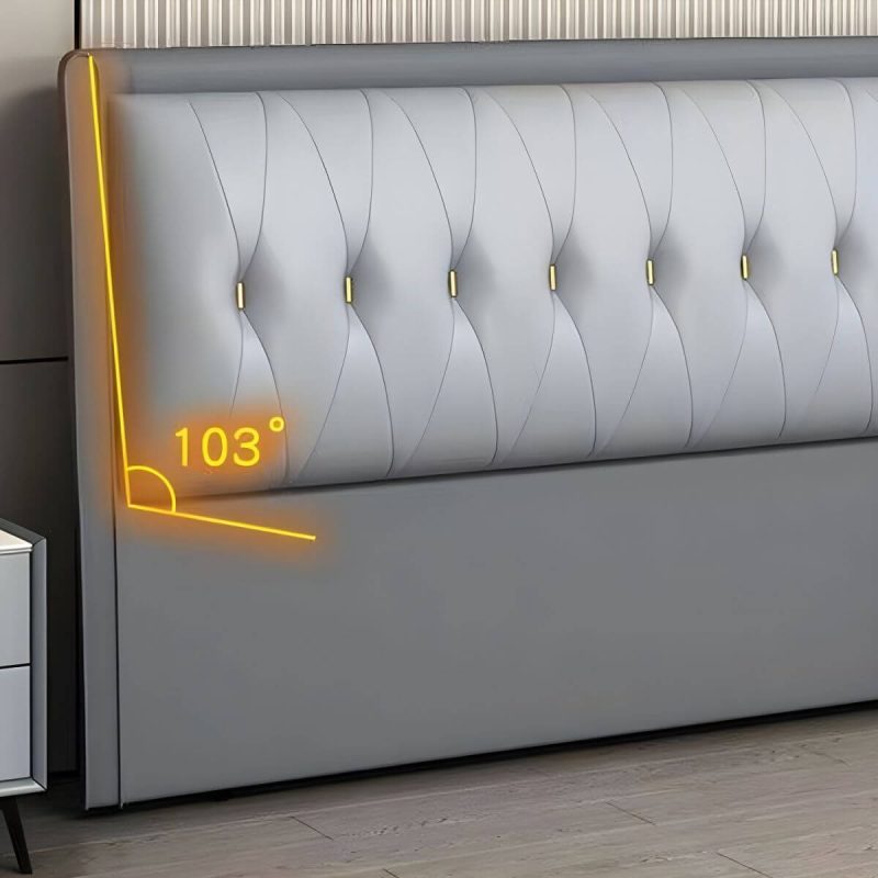 "Contemporary Headboard Bed with Tufted Leather Upholstery in Rectangular - Orange/ Green 79""