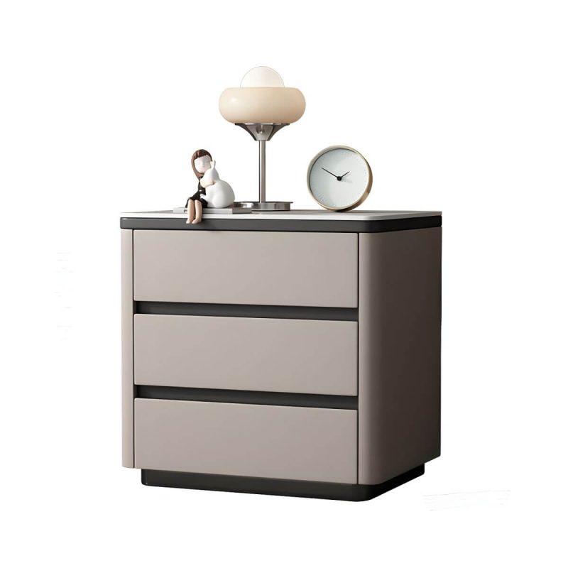 "Modern Pine Wood Bedside Cabinet with 3 Drawers for Bedroom Storage - Off-White"