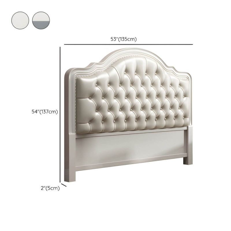 "Dimension of Light Wood Oak Panel Headboard with Upholstered Leather and Nailhead Trim - Modern Style - 53" Gray/ Beige"