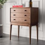 "Tanic Mid Century Modern Chest Cabinet with Storage 3 Drawers of Ash Wood in Walnut"