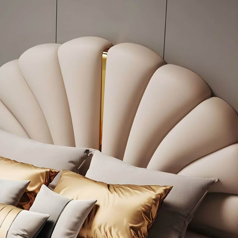 "Glam White Upholstered Pine Headboard with Arched Shape and Leather Upholstery - 71""
