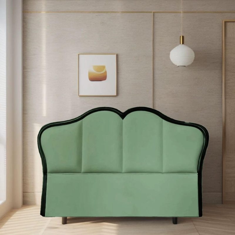 "Modern Upholstered Wood Camelback Panel Headboard 49 Inches (Standard Height) - Black/ Green 79""