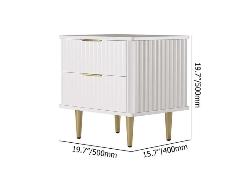 "Dimension of Modern White Nightstand with 2 Drawers Bedside Table with Gold Legs"