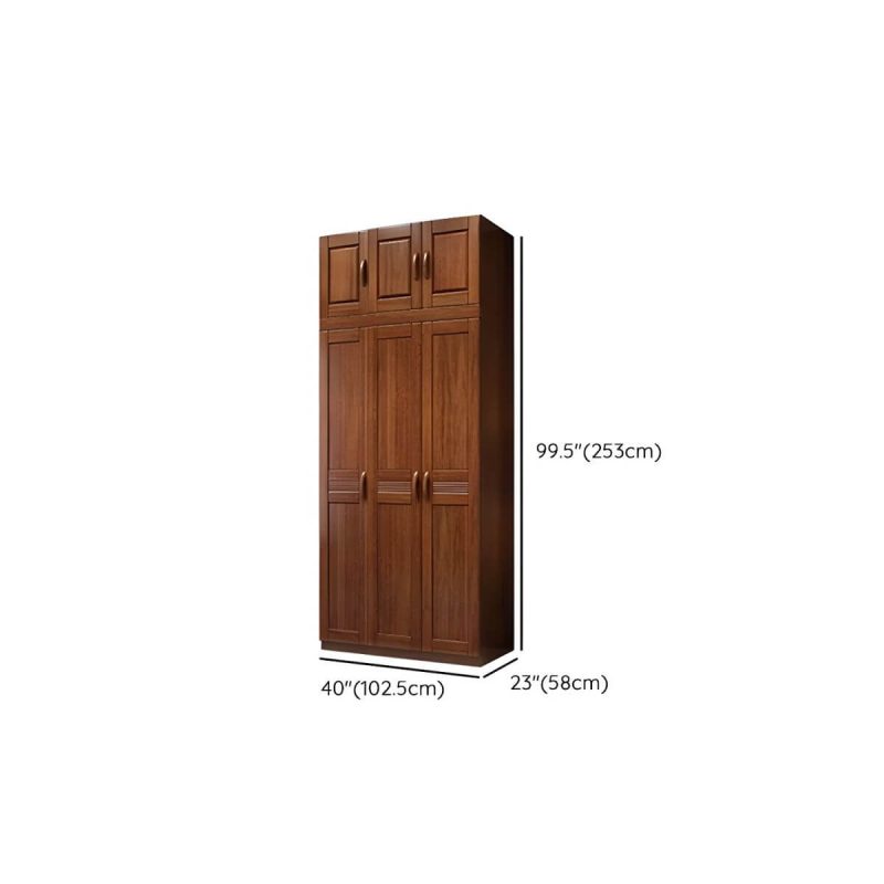 "Dimension of Wood Brown Rustic Wardrobe Armoire with Drawers & Shelves, Walnut Finish - 40"L x 23"W x 100"H"
