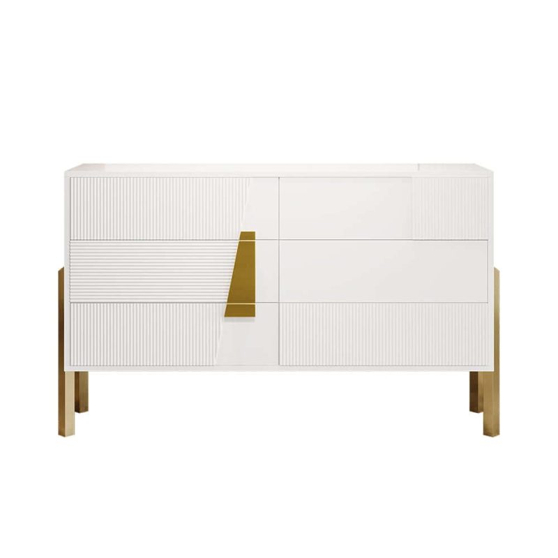 "55"W Modern White 6 Drawer Dresser Fluted Chest Storage Cabinet"