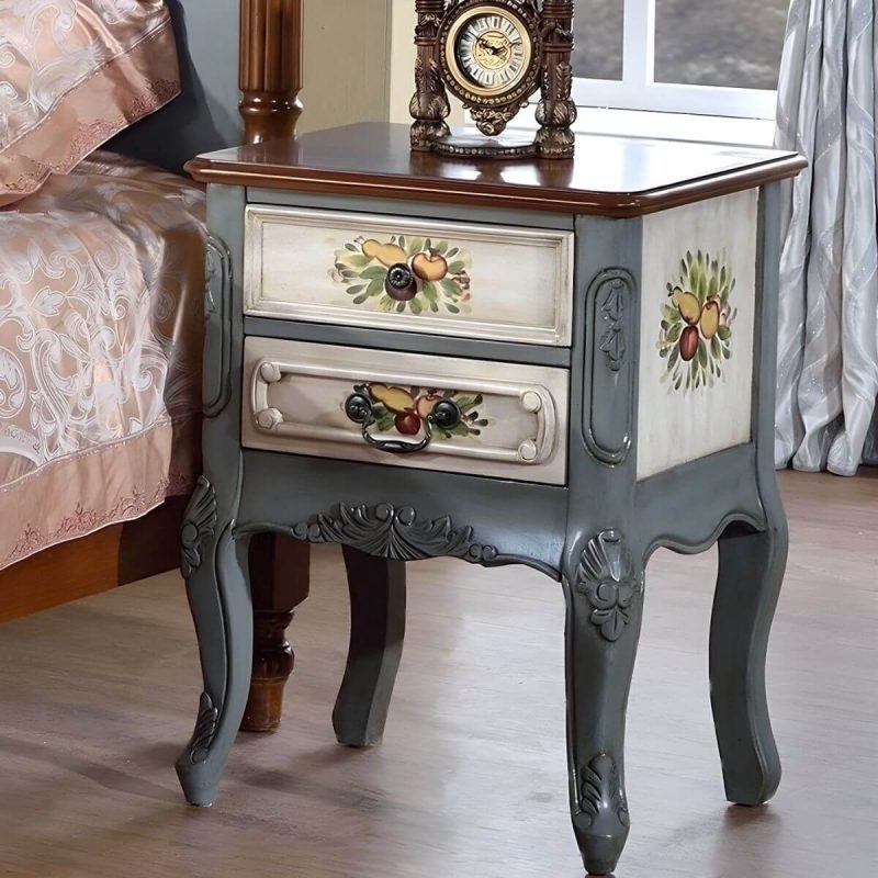"Distressed French Country Nightstand with Wood Storage and 2 Drawers - Aqua 1 Piece"
