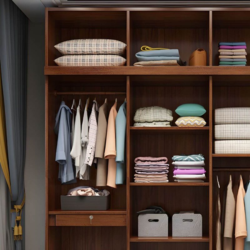 "Wood Brown Rustic Wardrobe Armoire with Drawers & Shelves, Walnut Finish - 81"L x 23"W x 81"H"