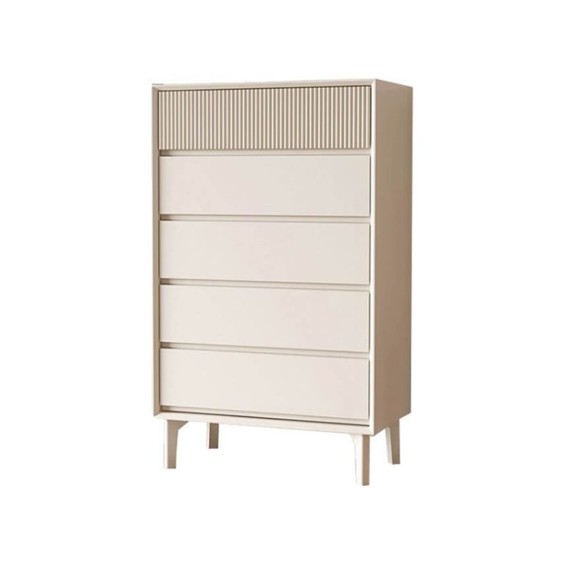"Modish White Lingerie Chest with 5 Drawers, Vertical Orientation, Manufactured Wood, 31.5"L x 15.7"W x 45.3"H"
