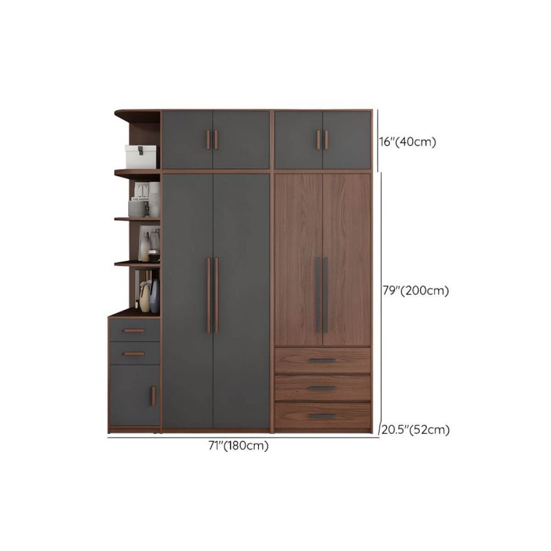 "Dimension of Traditional Wood Wardrobe Armoire with Drawers, Shelves, and Clothing Rod - Gray-Brown 71"L x 20"W x 94"H"