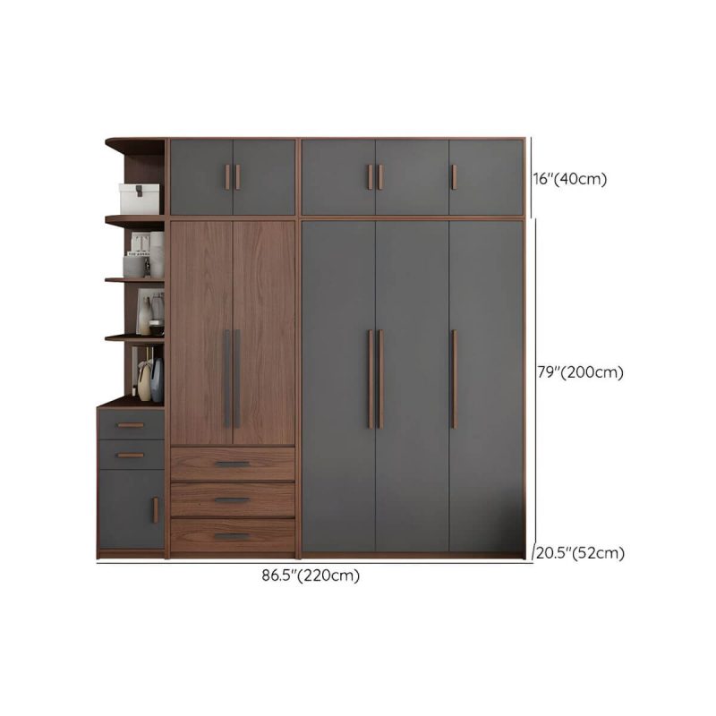 "Dimension of Traditional Wood Wardrobe Armoire with Drawers, Shelves, and Clothing Rod - Gray-Brown 87"L x 20"W x 94"H"