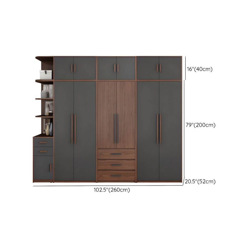 "Dimension of Traditional Wood Wardrobe Armoire with Drawers, Shelves, and Clothing Rod - Gray-Brown 102"L x 20"W x 94"H"