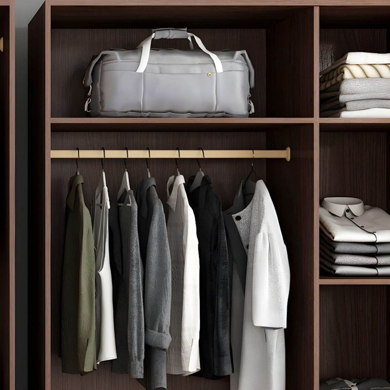 "Traditional Wood Wardrobe Armoire with Drawers, Shelves, and Clothing Rod - Gray-Brown 39"L x 20"W x 94"H"