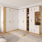 "Nook Natural Finish Art Deco Timber Wardrobe Armoire with Soft Close Door, Interior Shelves, and Clothing Rod, 39.4"L x 39.4"W x 82.7"H"