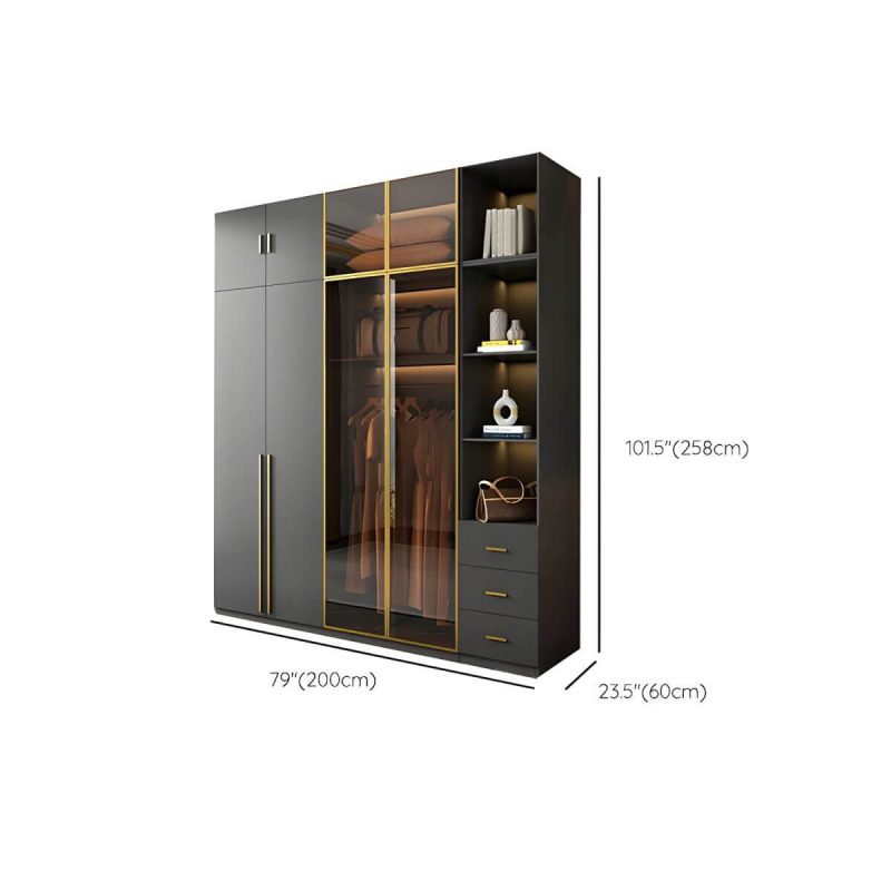 "Dimension of Modern Glass Wardrobe Wardrobe Armoire Wardrobe Cabinet for Home - Armoire & Side Cabinet & Top Cabinet 63"L x 24"W x 83"H"