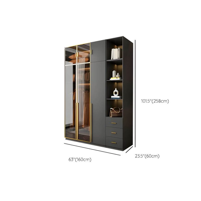 "Dimension of Modern Glass Wardrobe Wardrobe Armoire Wardrobe Cabinet for Home - Armoire & Side Cabinet & Top Cabinet 47"L x 24"W x 83"H"
