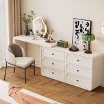 "Chalk Modern Large Wood Vanity Set with 6 Drawers, Makeup Vanity (31") & Dresser (39")"