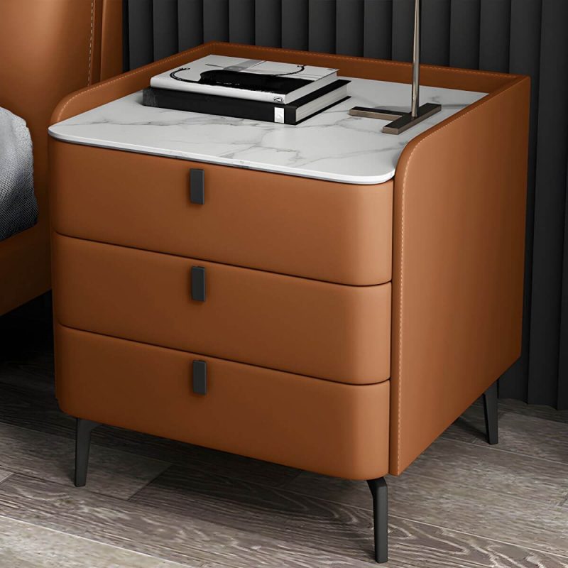 "Wooden Nightstand with 3 Drawers Contemporary 25" Tall Nightstand - Orange Black"