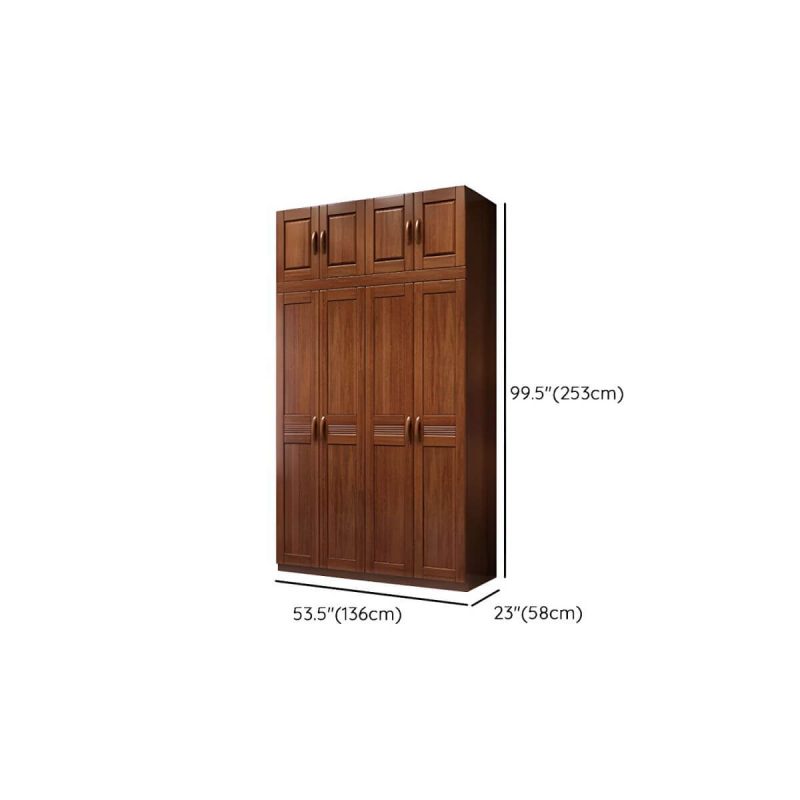 "Dimension of Wood Brown Rustic Wardrobe Armoire with Drawers & Shelves, Walnut Finish - 54"L x 23"W x 100"H"