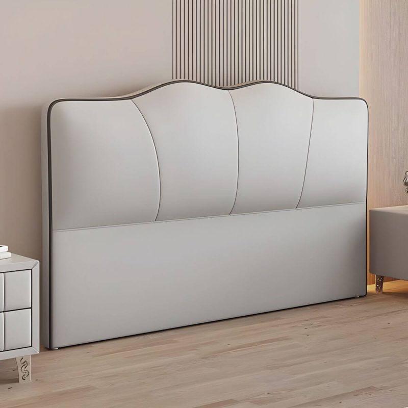 "Stylish Portman-Shape Oversized Upholstered Headboard with Solid Wood Frame - Light Gray 59" Anti Cat Scratch Leather"