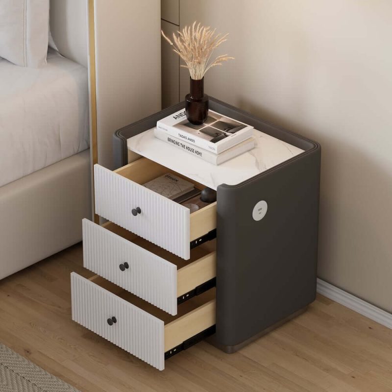 "Modern 3-Drawer Nightstand with Sintered Stone Top & USB Port"