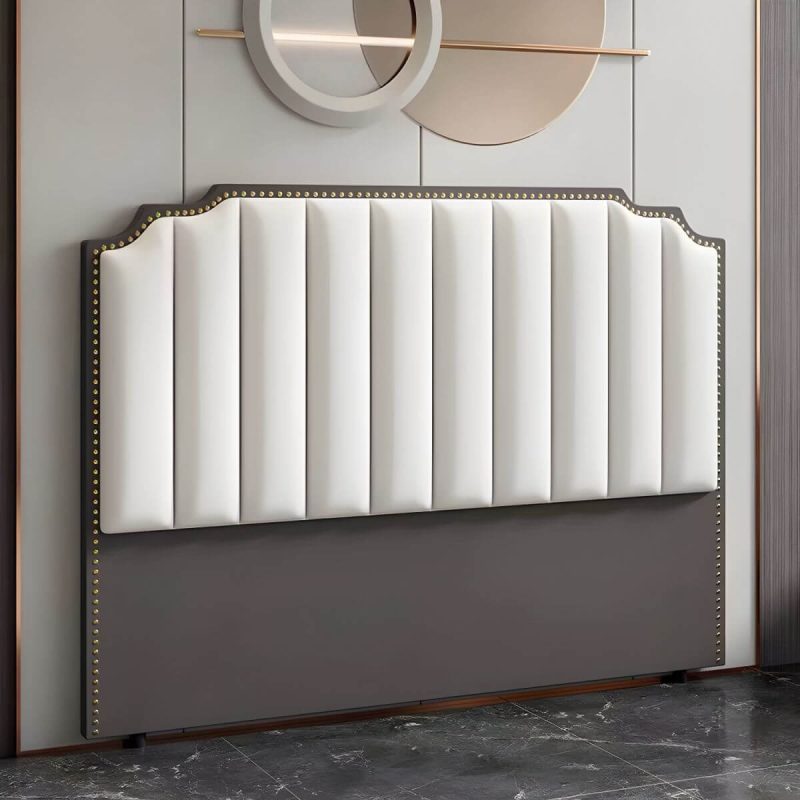 "Wooden Wingback Headboard with Legs Upholstered Sponge Standard Height in Portman Shape - Gray-White 180 cm"