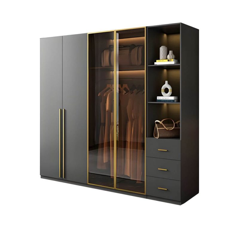 "Modern Glass Wardrobe Wardrobe Armoire Wardrobe Cabinet for Home - Armoire with Side Cabinet 63"L x 24"W x 83"H"