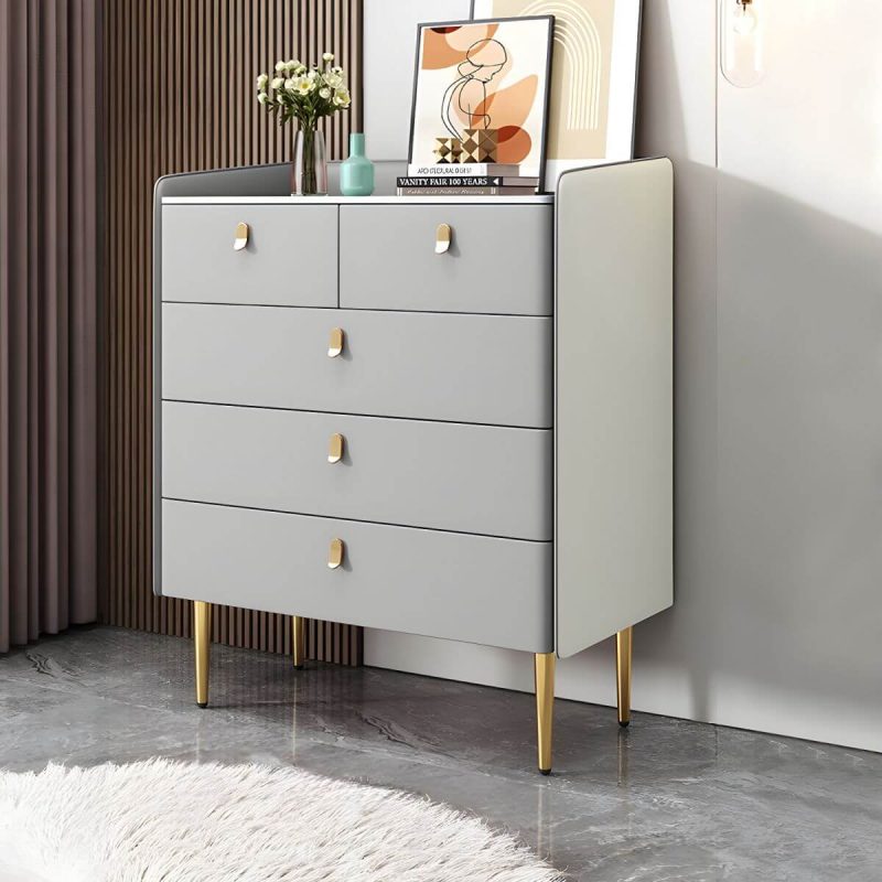 "modern White Slate Countertop Storage Chest Galant Style with Drawers - Light Gray 31"L x 16"W x 38"H"