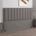 "Modern Upholstered Pine Headboard with Leather Upholstery and Wood Legs - Standard Height - Dark Gray 79""