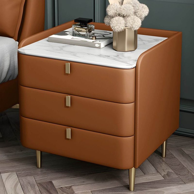 "Wooden Nightstand with 3 Drawers Contemporary 25" Tall Nightstand - Orange Gold"