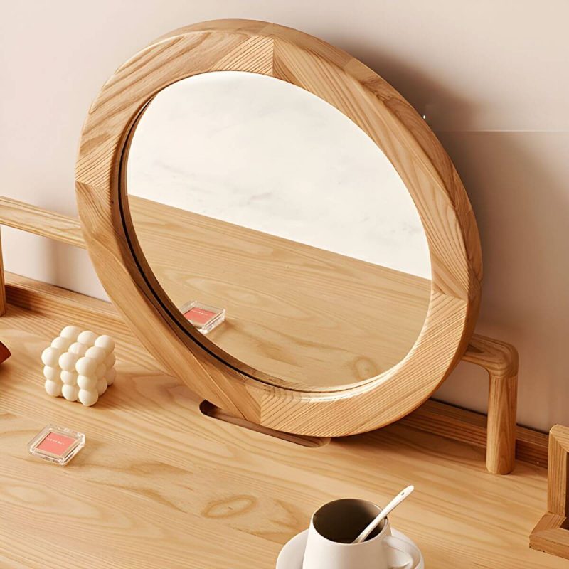 "Ash Wood Rectangle Dressing Table with Storage Cabinets and 4 Legs - Makeup Vanity"