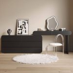 "Scalable Push-Pull Large 8 Drawers Vanity Set, White Polymethyl Methacrylate (pmma) Upholstered, Makeup Vanity (31") & Dresser (47") & Stool"