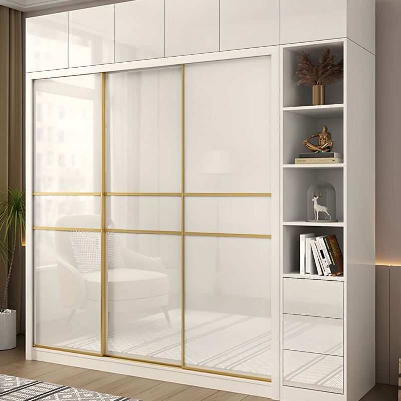 "Contemporary Glossy White Storage Cabinet Manufactured Wood Cabinet for Home - Armoires & Wardrobes 63"L x 23"W x 83"H"