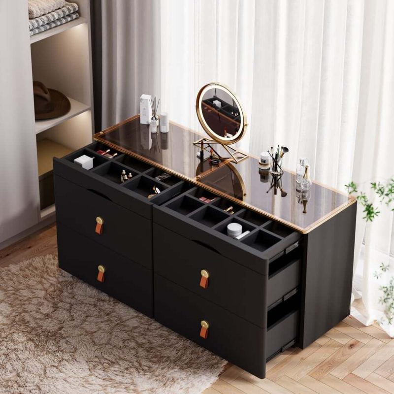 "Chanor 47" Glass Top Black 6-Drawer Dresser"