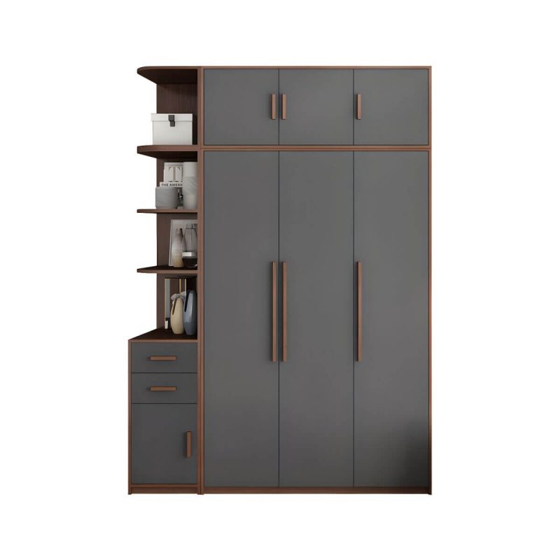 "Traditional Wood Wardrobe Armoire with Drawers, Shelves, and Clothing Rod - Grey 63"L x 20"W x 94"H"
