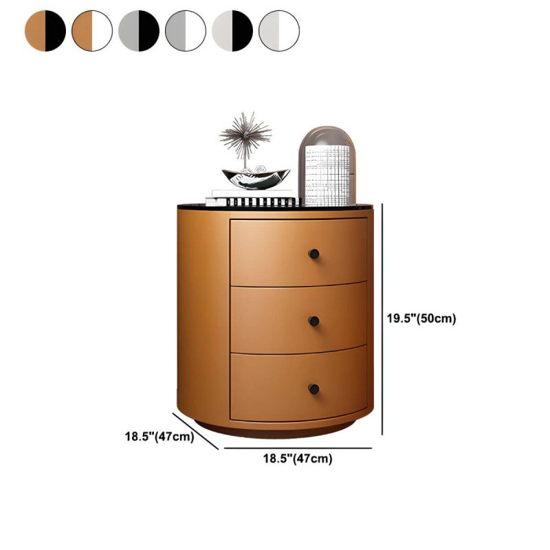 "Dimension of Contemporary Faux Leather Nightstand 2/3 - Drawer Nightstand - 3 Off-White Glass"