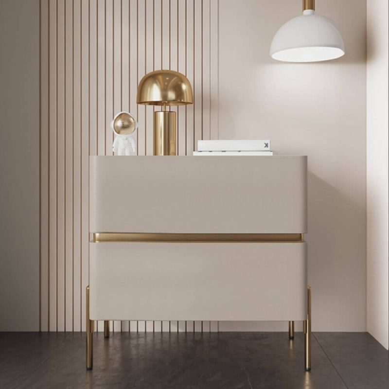 "Sleek Sintered Stone 2-Tier Simple Nightstand With Drawer Organization, Khaki, 18"L x 16"W x 20"H"